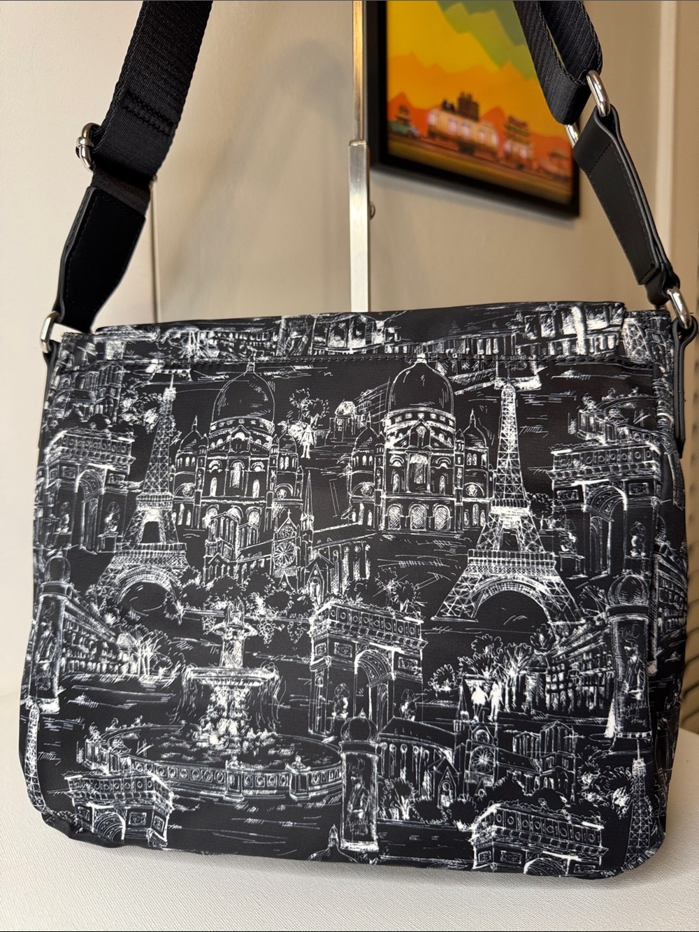 Karl Lagerfeld Paris Cara Flap Messenger Crossbody Bag Skyline Print - Picture 3 of 10